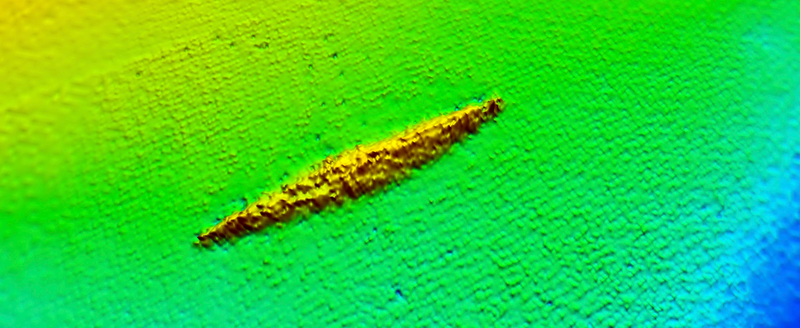 Radio scans show the outline of the HMAS AE1, found off the coast of the the Papua New Guinea island of New Britain. (Image: Australian Department of Defense via AP)